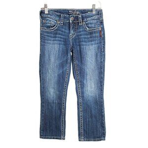 Silver Jeans Aiko Thick Embroidered Stitch Capri Denim Jeans